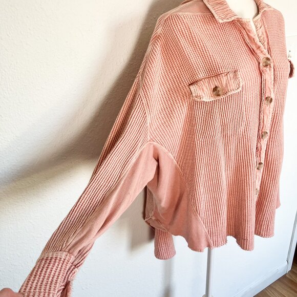 FP One Scout Jacket Mauve Waffle Long Sleeve Button Down Oversized Shacket - Picture 7 of 13
